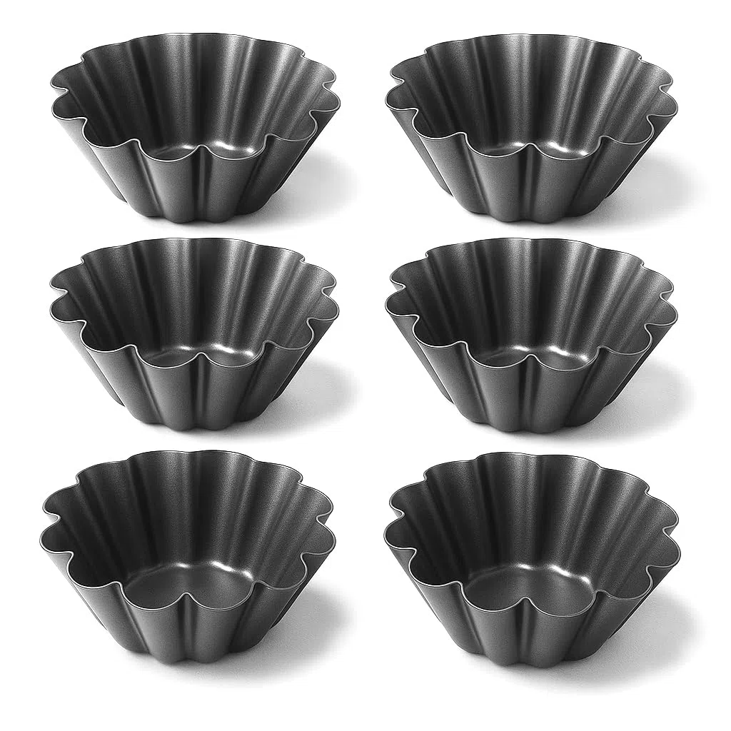6 Flaneras Individuales Rizadas - Flaneros en Acero al Carbono - Flaneras Pequeñas - Molde Tartaleta - Molde Tarta - Set de 6-10 cm