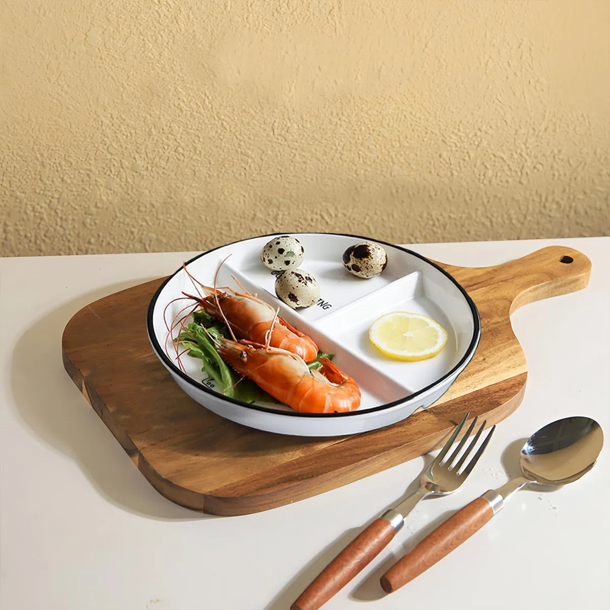 Platos Llanos de Cerámica, Platos Con Compartimentos, Platos Divididos de Cerámica,Plato Ceramica Infantil, para Comidas Divididas, Fiestas, Refrigerios, Postres (Leche)