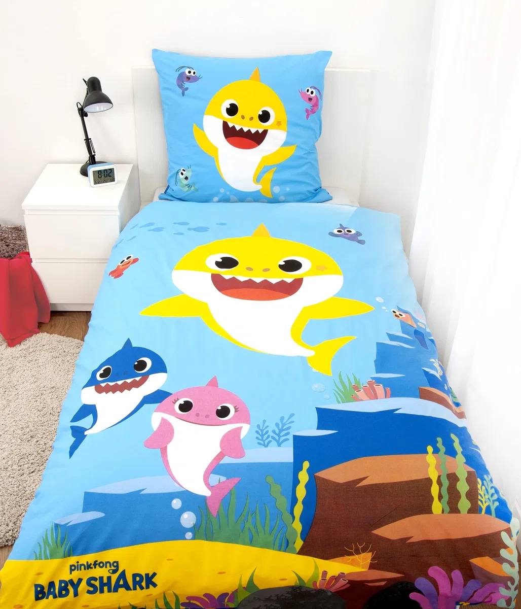 Herding Baby Shark - Juego de Ropa de Cama (algodón, 80 x 80 cm, 135 x 200 cm), Color Azul