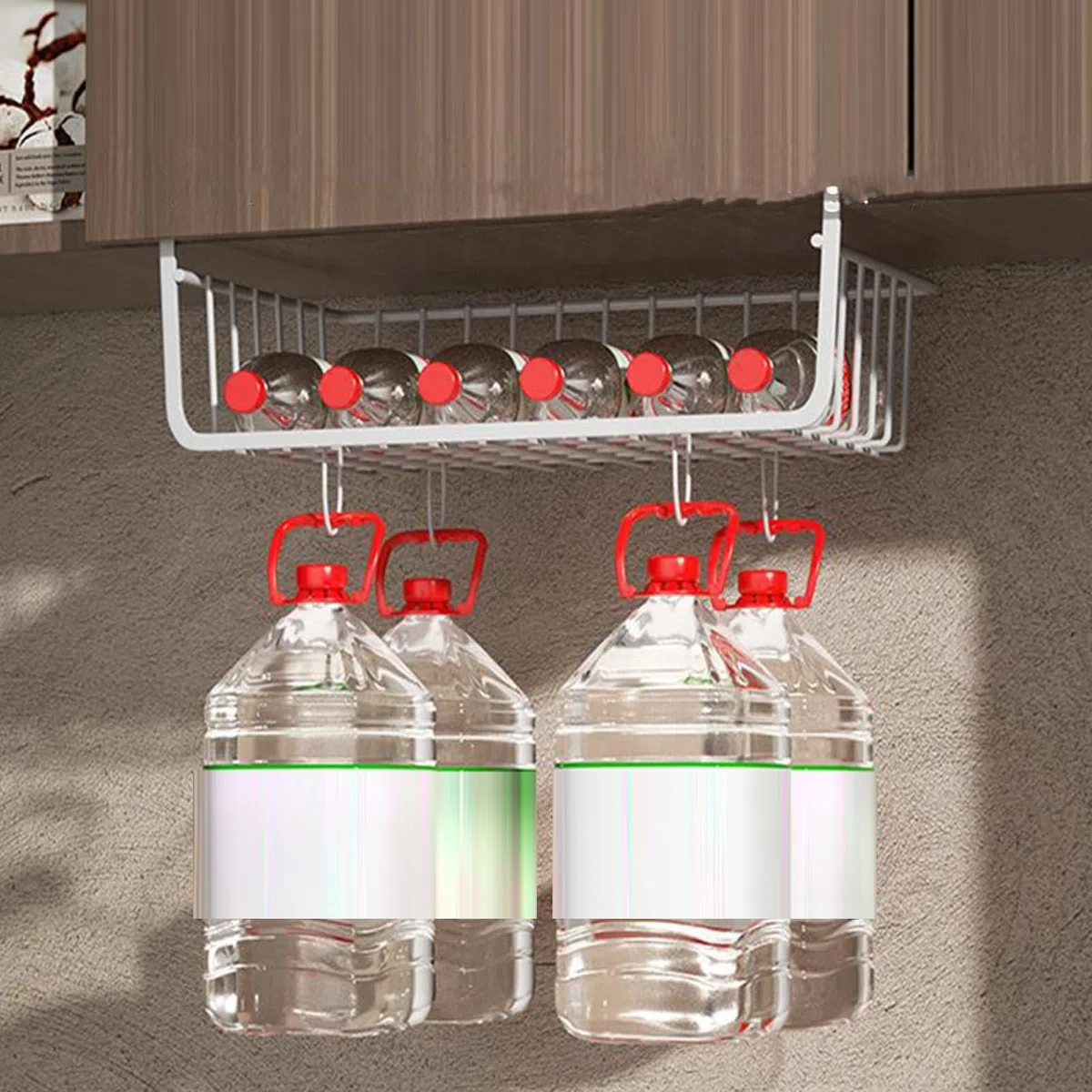 Cesta de Almacenamiento de Metal Debajo del Estante, Cesta de Alambre Multiusos Totalmente de Metal para Cocina, Oficina, Despensa, Escritorio (Blanco Talla Grande)