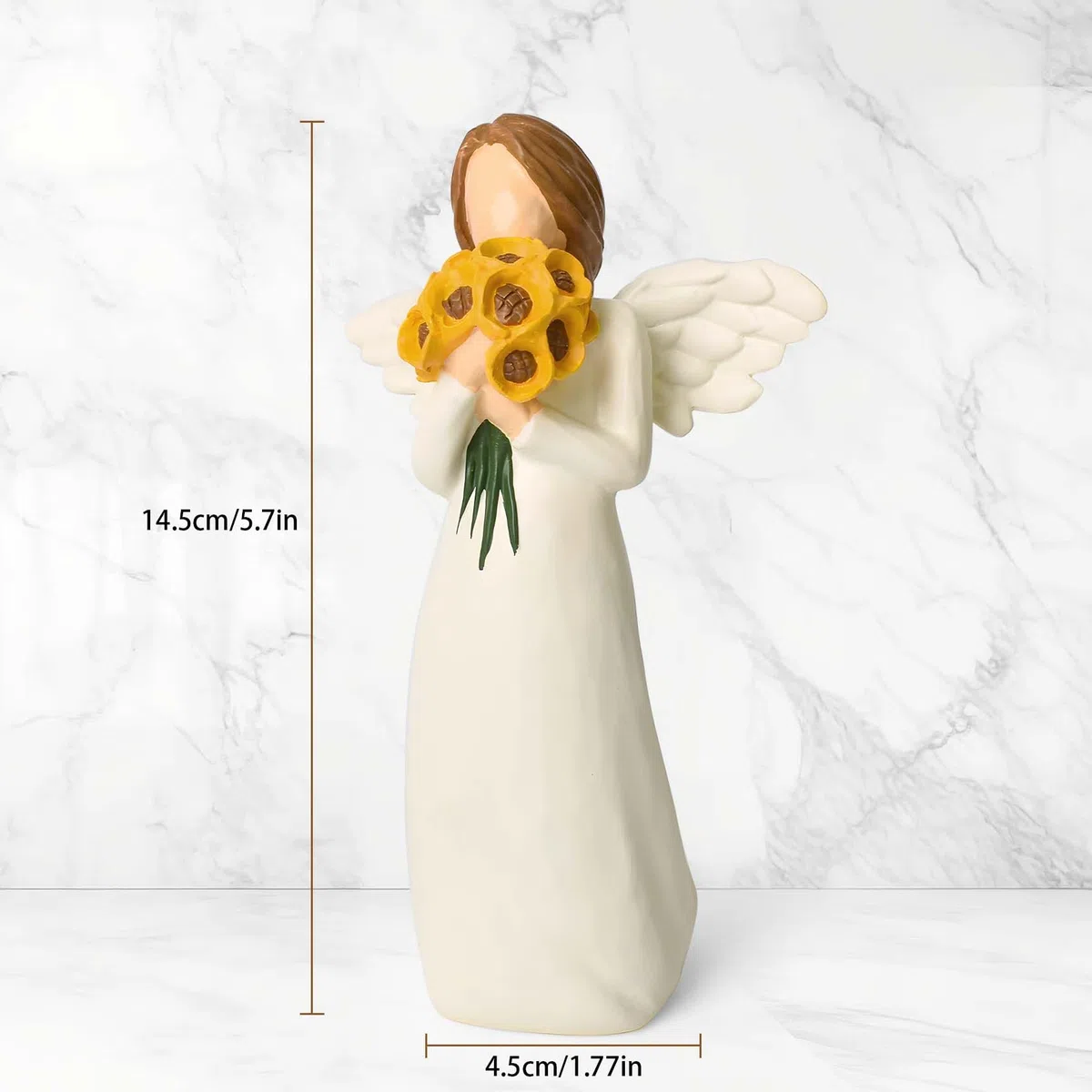 Figuras de ángel de la guarda, regalos de ángeles de girasol para mujeres, figura de ángel de girasol, decoración del hogar, estatua de ángel curativo pintada, con flores, regalos de ángel para