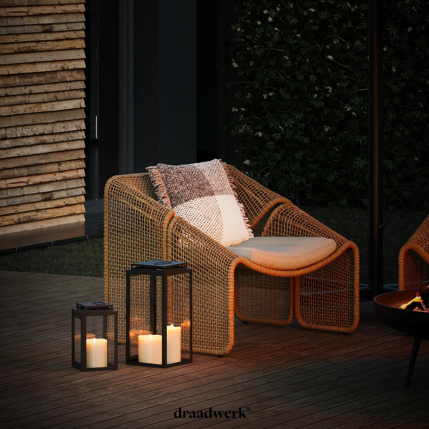 draadwerk Juego de farolillos grandes, decoración para interior y exterior (negro)