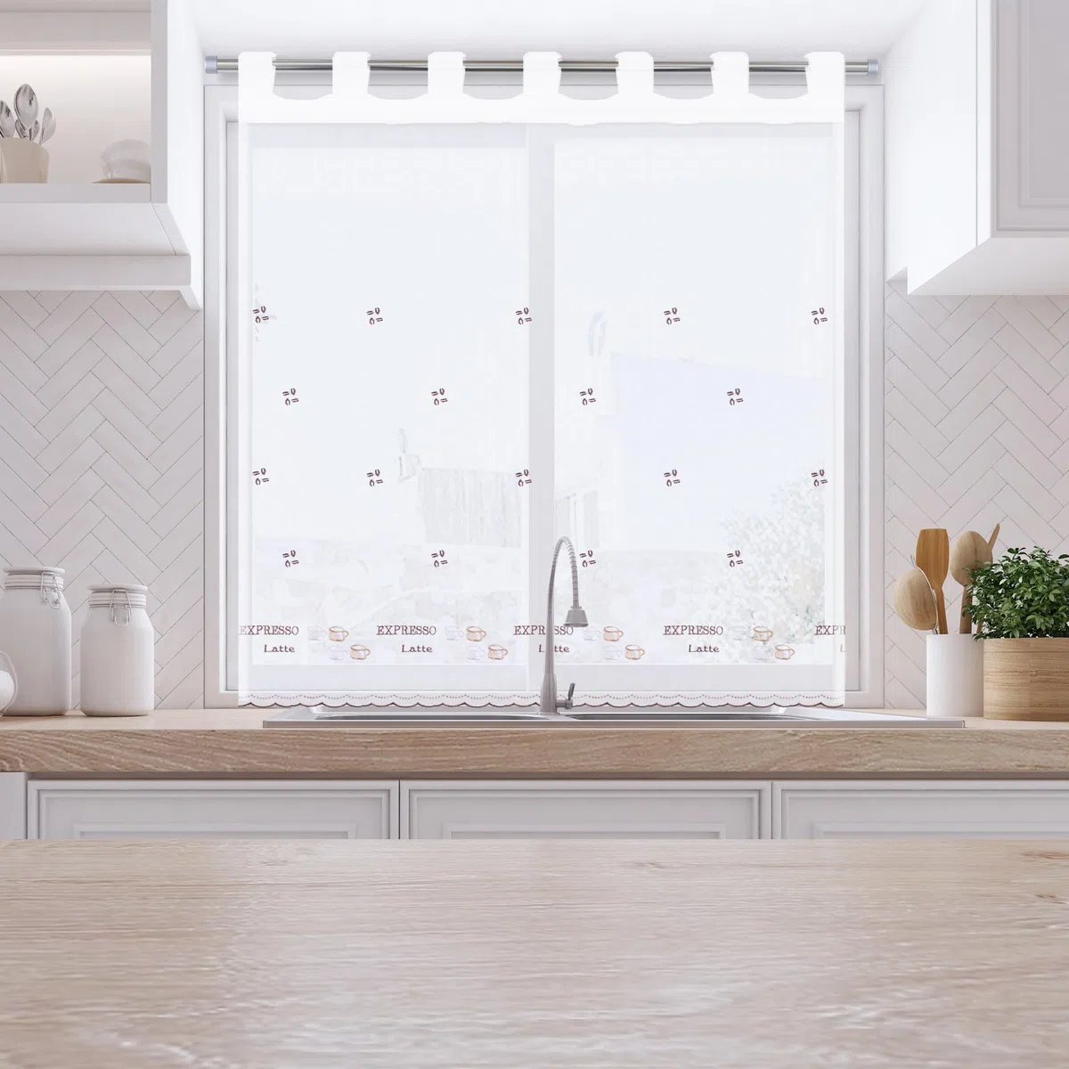 HOMEYA - Cortina Cocina Translúcida 140x180cm - Visillo Transparente Estampado para Ventana, Marco de Puerta - 1 Unidad