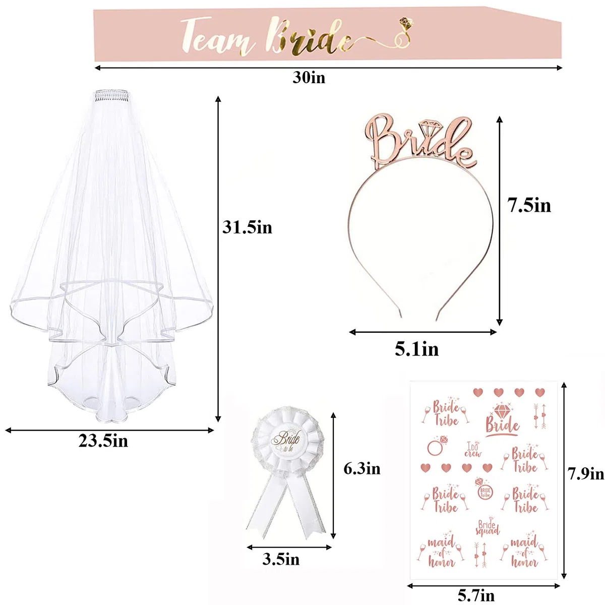 Despedida de Soltera Accesorios, 15PCS Novia to Be y Team Bride Fajas Set con 10 Team Bride Fajas, 1 Novia Faja, Velo, Diadema Tiara, Tatuajes, Insignia, Complementos Despedida de Soltera
