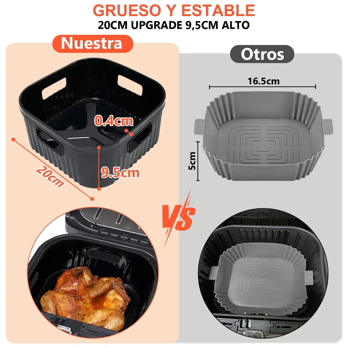 20CM Molde Silicona Freidora de Aire, 2PCS Cuadrado Accesorios Freidoras de Aire para COSORI 4,7L, Cecotec 5,5L, Moulinex 5L, Reutilizable Accesorios Freidora sin Aceite en lugar de Papel de Horno