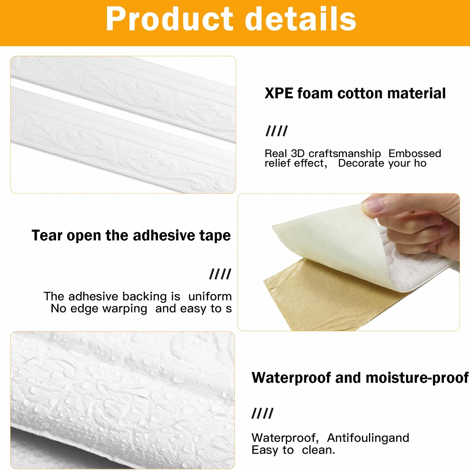 Cenefa Adhesiva para Pared 10mx8cmx5mm,Cenefas Adhesivas para Paredes Suave e Impermeable, Molduras Decorativas Adecuado para Pasillos, Murales, Techos, Esquinas, Líneas, Paredes(Blanco)