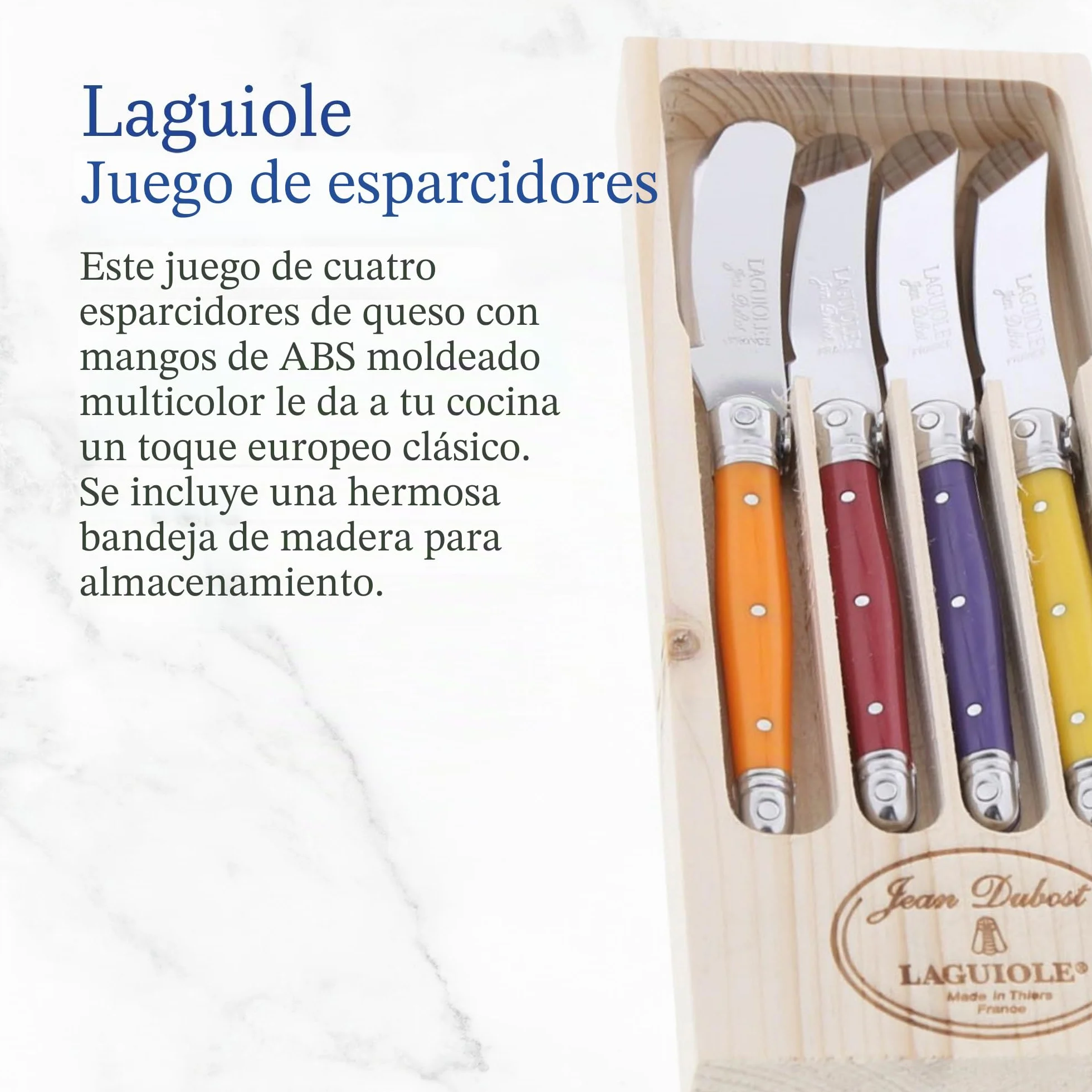 Laguiole Jean Dubost 97455 - Estuche con 4 Cuchillos para Untar (Mango de plástico ABS), Multicolor