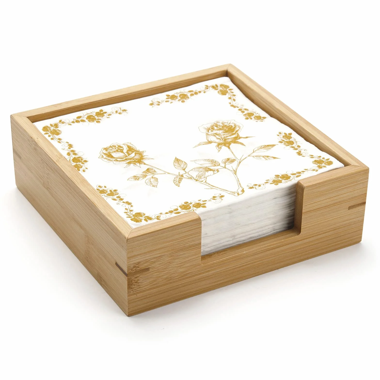Servilletero de Bambú Cuadrado, Bandeja de Servilleta de Madera, Soporte de Toalla de Madera para Cocina, Baño (19 x 19 x 6.5 cm)