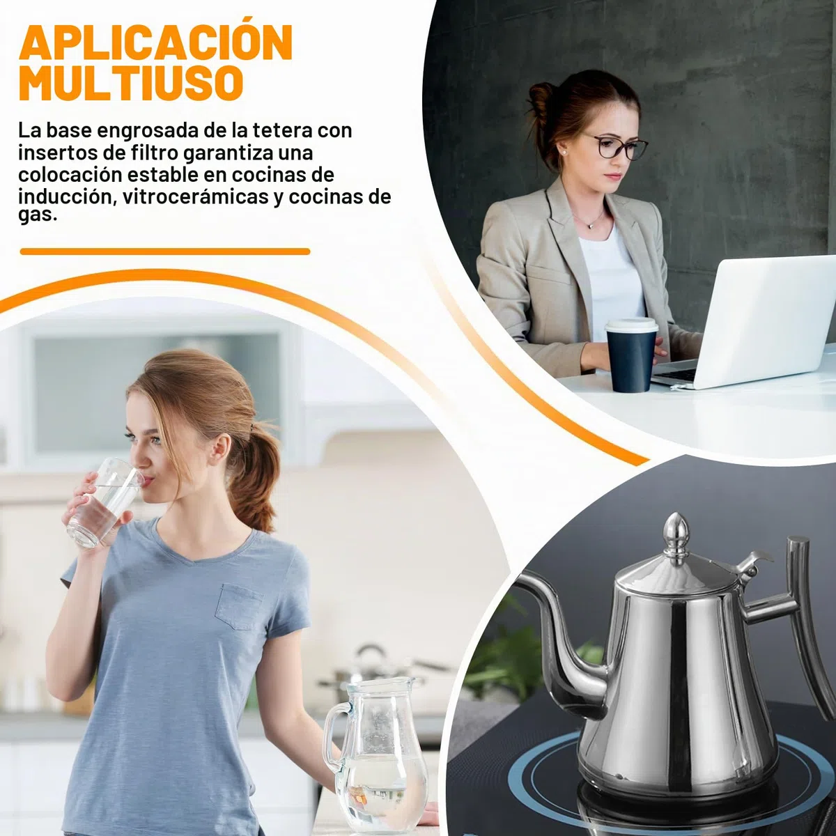 Tetera con colador, tetera de acero inoxidable con colador, jarra de doble pared con tapa, tetera de té, tetera para cocina de inducción, estufa de cerámica eléctrica de gas, 1 L
