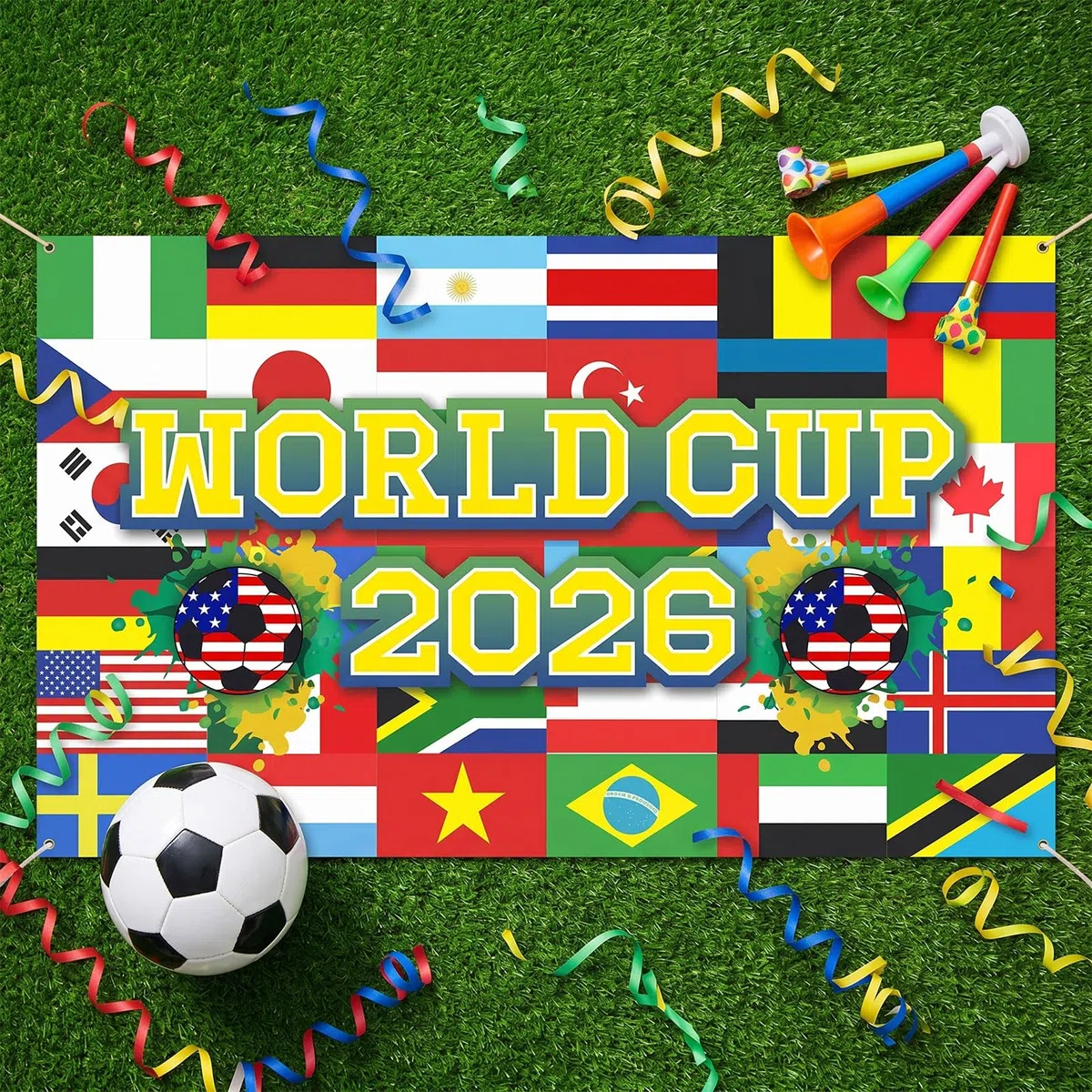 Copa Mundial de Fútbol Fondo 180 x 110 cm 2026 Decoración de Fiesta de Fútbol para Copa del Mundo Copa de la Copa de la Copa del Mundo y Decoración de Eventos