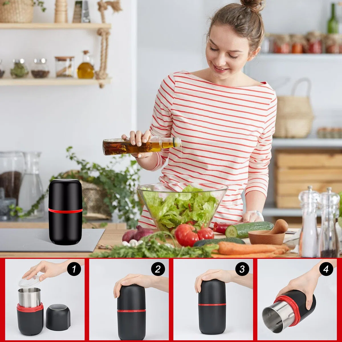 Vegena Molinillo de café Eléctrico, Molinillo Eléctrico de Pastillas, Molinillo Café Eléctrico, Triturador eléctrico para pastillas para Granos de café, Especias, Granos a Polvo (Negro)