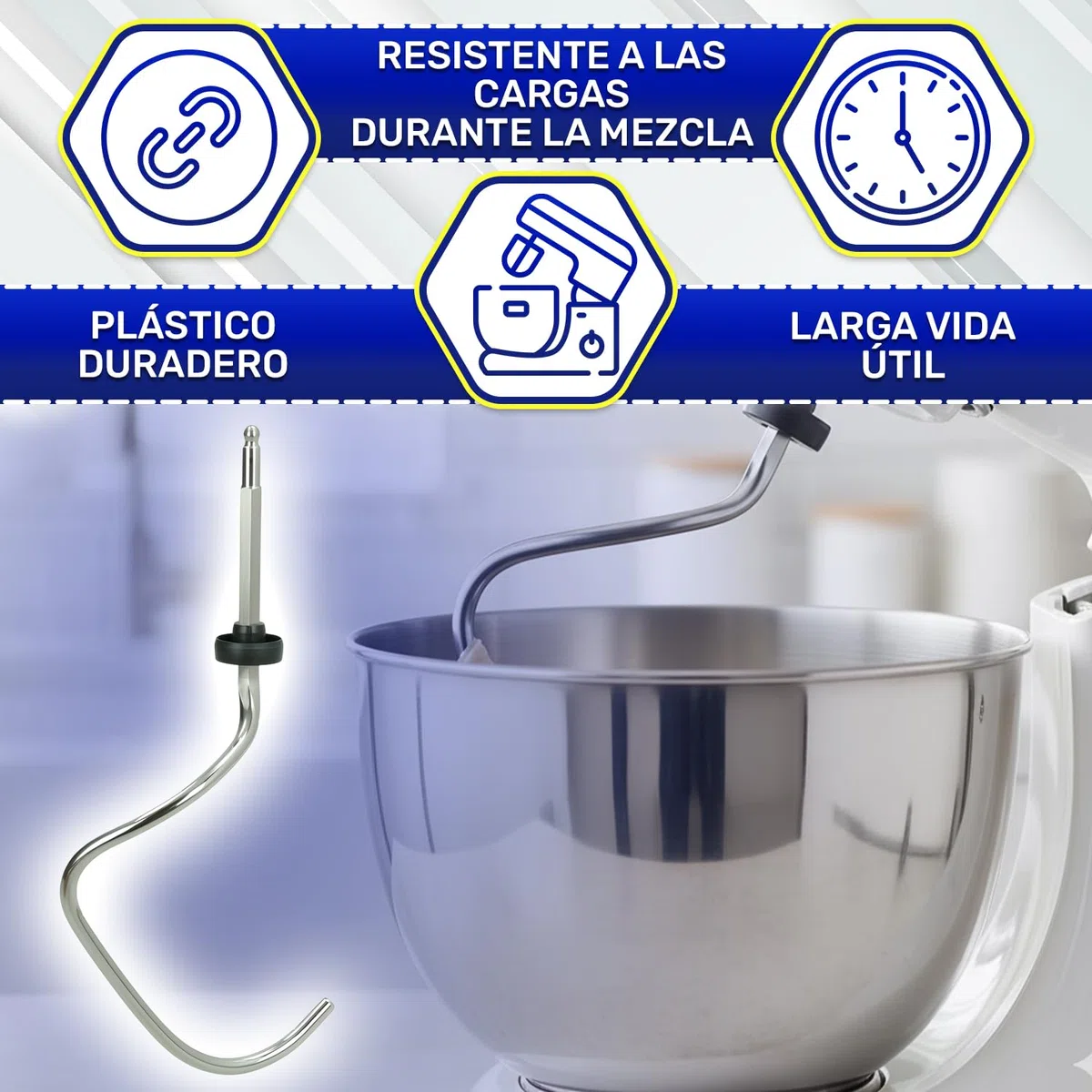 MONTERAL Gancho Amasador Robot de Cocina 190x80x32 mm con Código Original 659890 00659890 para Bosch para Balay para Siemens para Constructa para Neff - Garantía de 10 Años