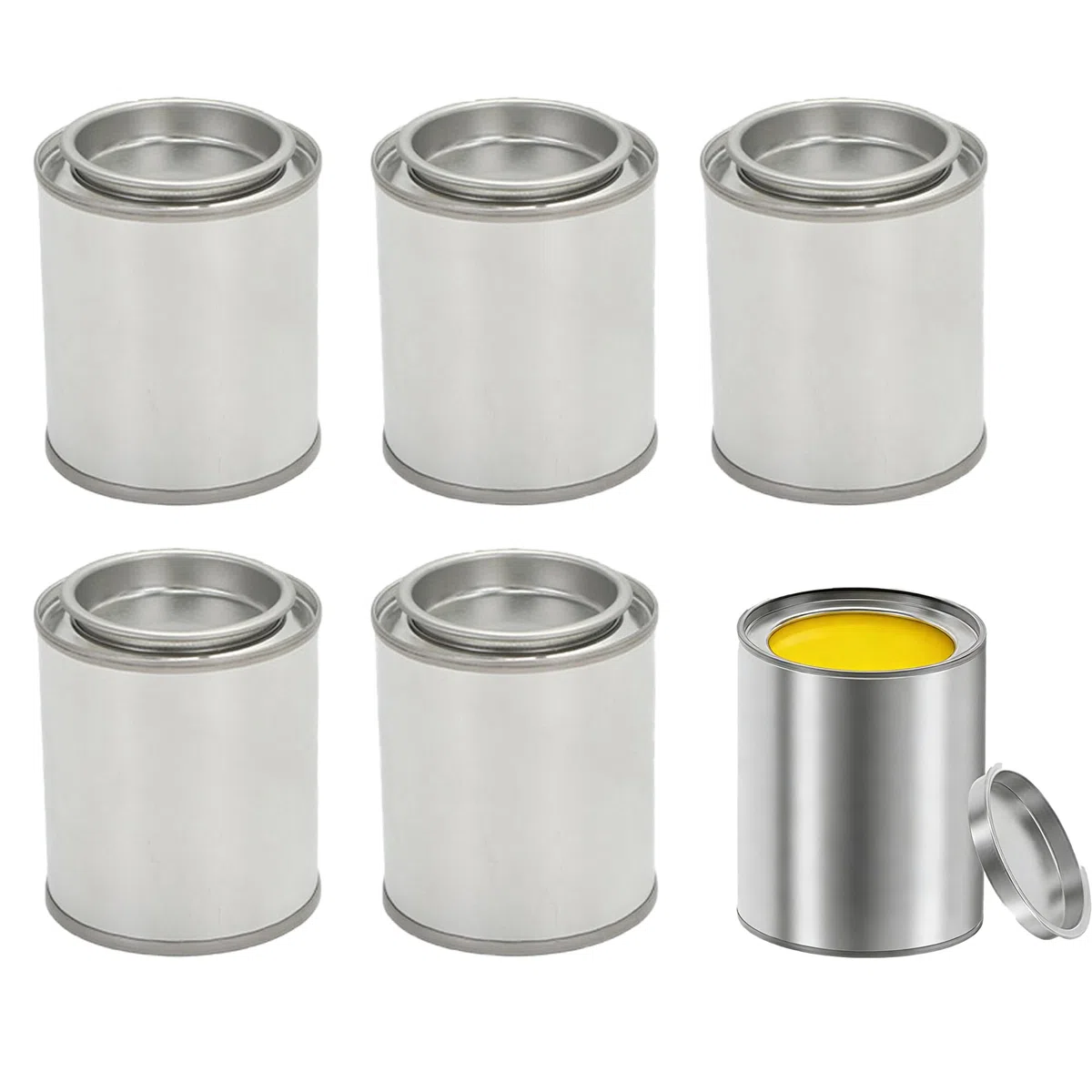 Mini latas de pintura con tapa, 100 ml, 6 unidades vacías, botes de metal, recipientes vacíos, latas de pintura para pintar, tarros portátiles para especias, color gris (6 unidades)