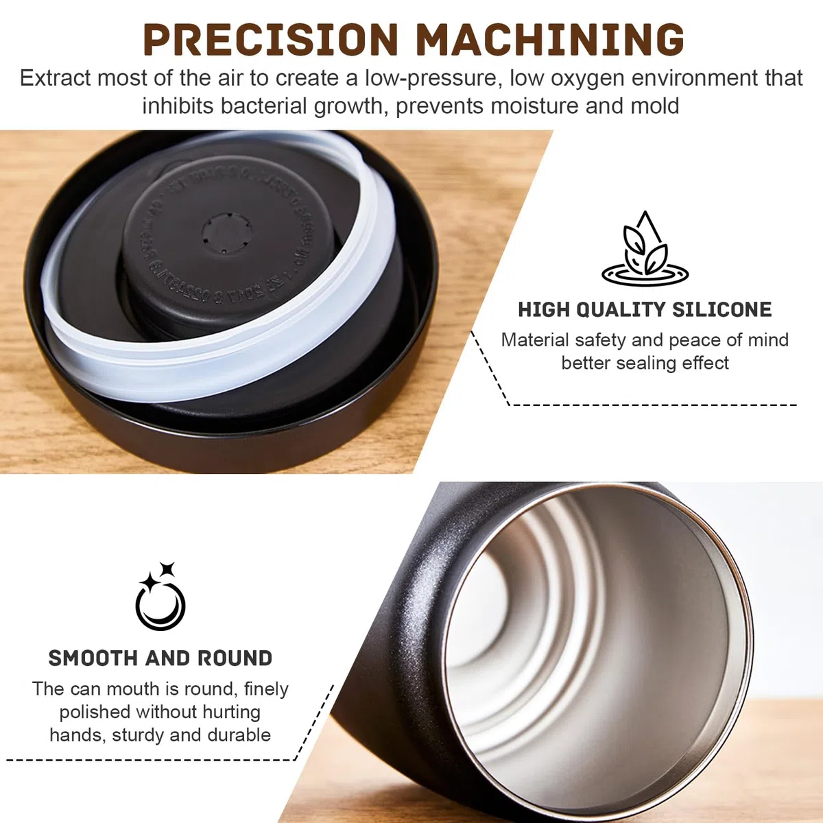 Bote para Café, Tarro de 1.2L Hermético de Acero Inoxidable con tapa de vacío, Vacío con un solo botón para conservar la frescura, para Almacenar Granos de Café, Té, Nueces, Cacao, etc