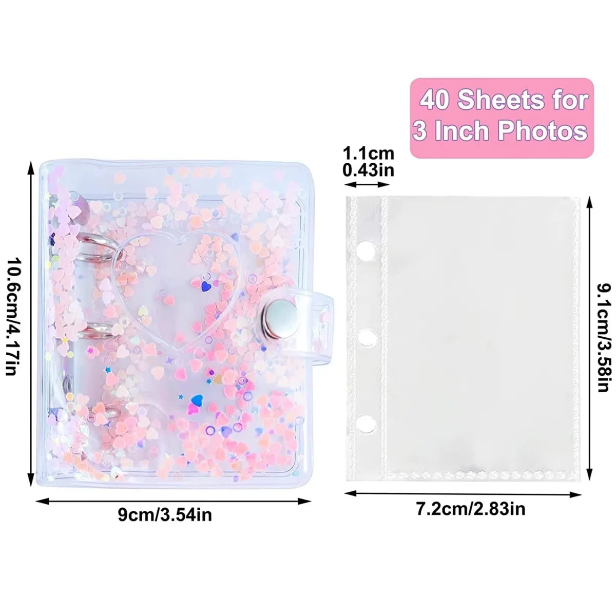 3 Pulgadas KPOP Photocard Holder Book Photocard Carpeta de Trabajo, Mini álbum de Fotos, Cartas de Fotos pequeñas en Forma de corazón Brillante Transparente Carpeta de Fotos Book KPOP, Rosa