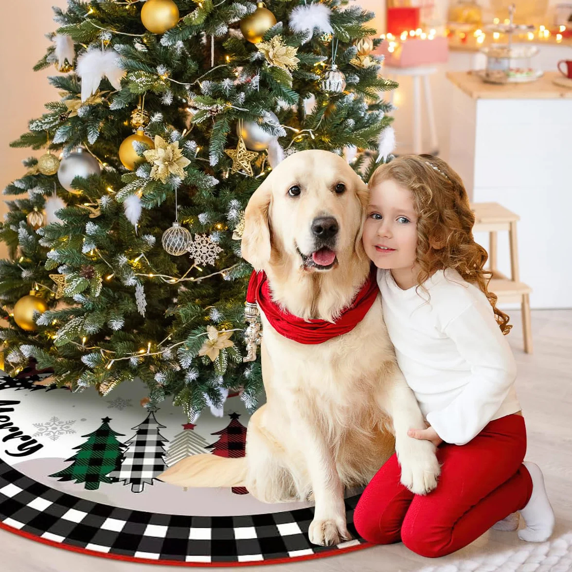 Falda Arbol Navidad 120cm,Pie de Arbol de Navidad Redondo Peluche Corto,para Fiesta de año Nuevo Vacaciones en Casa Decoración(Negro)