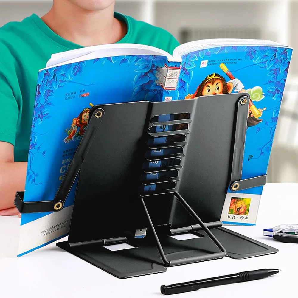 Atril Estudio, Atril para libros, Atril para Estudiar, Soporte para Libros de Cocina Plegable Ajustable para Cocina, Escuela y Oficina, Reposapiés de Lectura para Niños, Negro