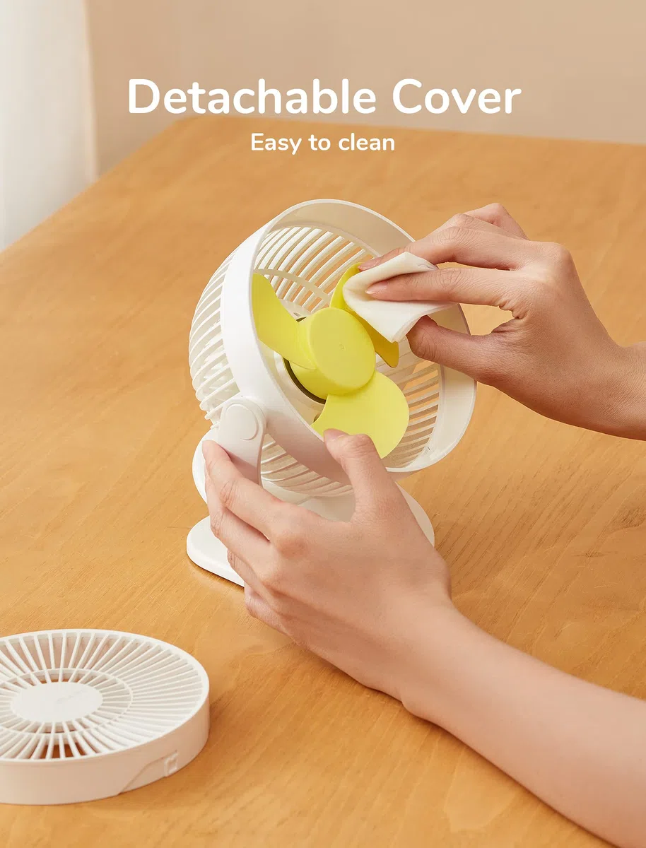 JISULIFE Mini Ventilador USB Pinza, Portatil Ventilador Potente Clip, 4000mAh Batería Recargable, 4 Velocidades, Máx 14 horas, Ventilador Pequeño y Silencioso Mesa para Cama, Cochecito de Bebé-Blanco