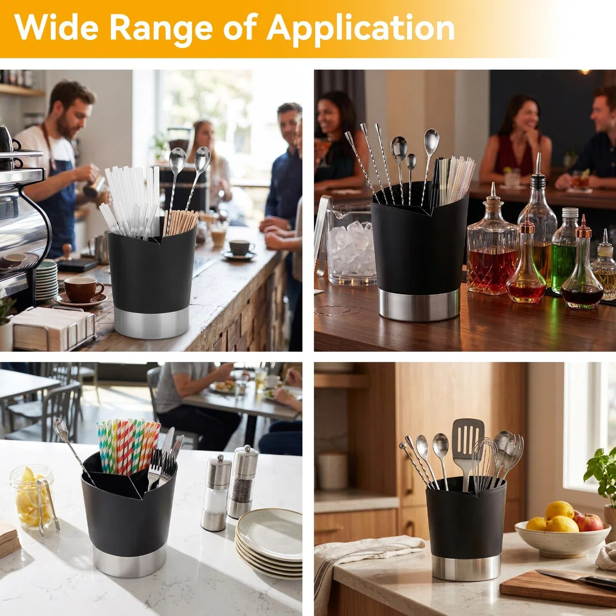 HERCHR Soporte De Pajita Para Encimera, Porta Utensilios, 3grid Dispensador De Pajitas Para, Mostrador Caja De Almacenamiento, Organizador De Soporte De Cuchara Para Bar Café