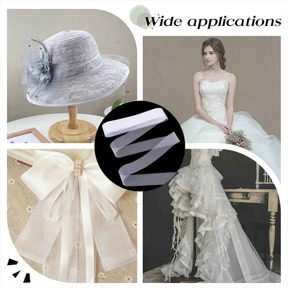 MAYJOYDIY Trenza de crin rígida blanca de 45,7 m, 50 mm, trenza rígida de crin, trenza dura con hilo para varillas de poliéster, costura, bodas, danza y accesorios de vestir