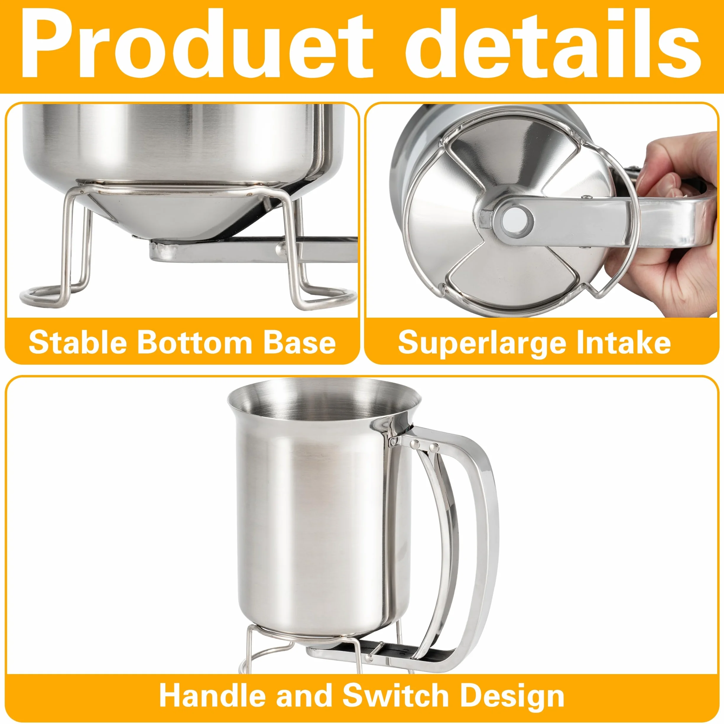 GIBOHOM Dispensador de Masa, 800 ml Acero Inoxidable para Tartas, Dispensador Masa Repostería, Dispensador Masa Crepes para Tortitas Cupcakes