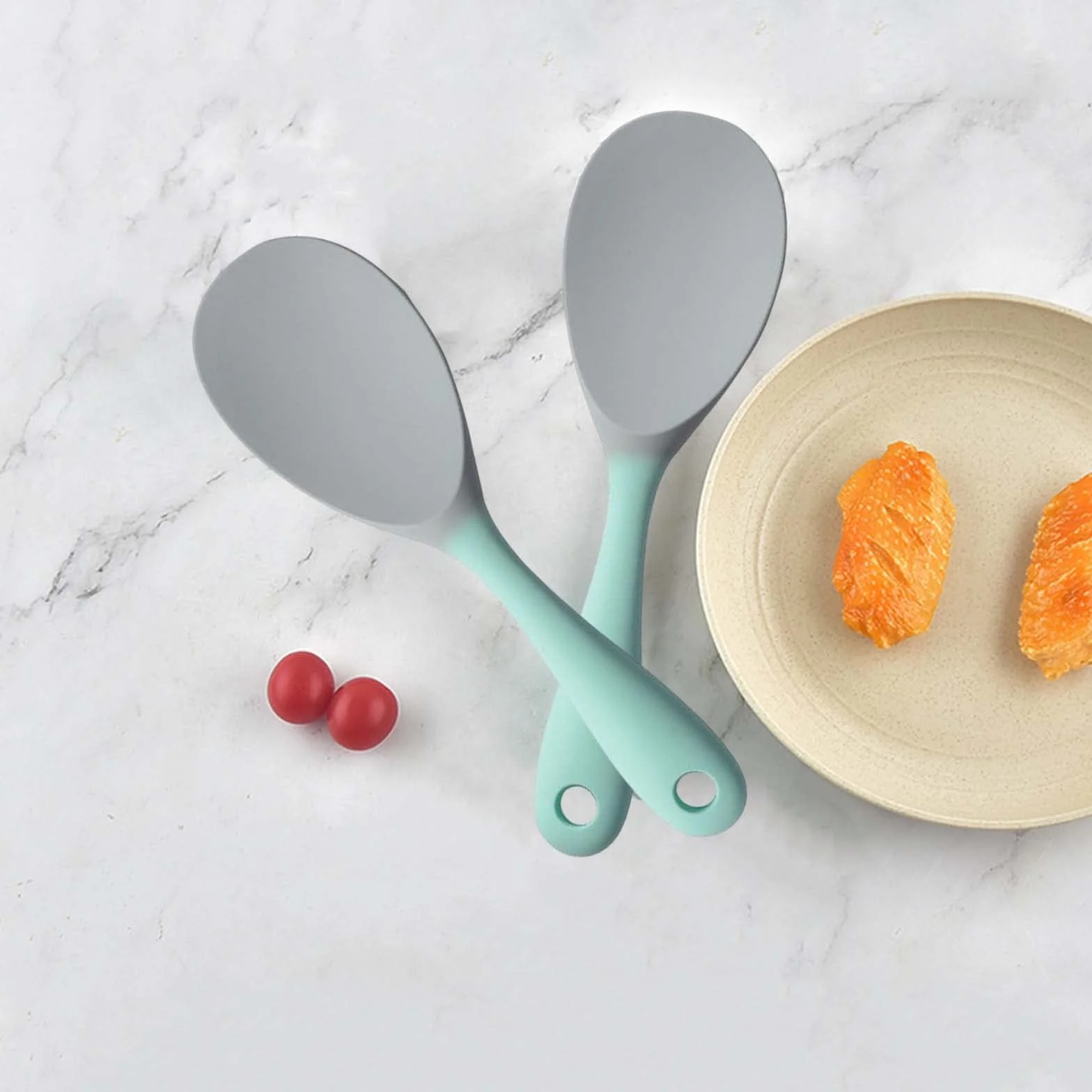 Paleta de Arroz Cuchara y Espátula de Silicona para Cocina, Cucharas Antiadherentes de Silicone para Servir