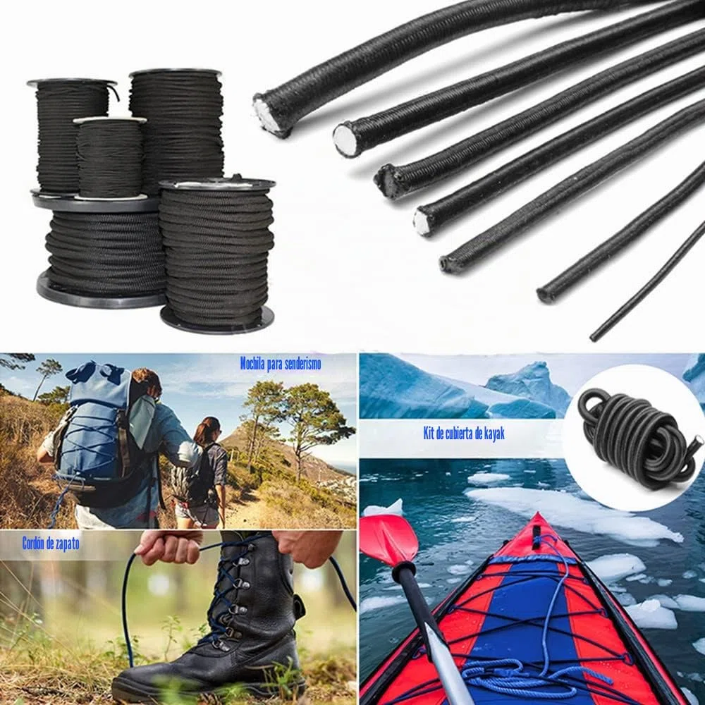Cuerda elástica negra de látex de 5 mm x 10 m, goma redonda de caucho natural altamente elástica, cinta de unión amortiguadora para equipos deportivos, embalaje y hogar