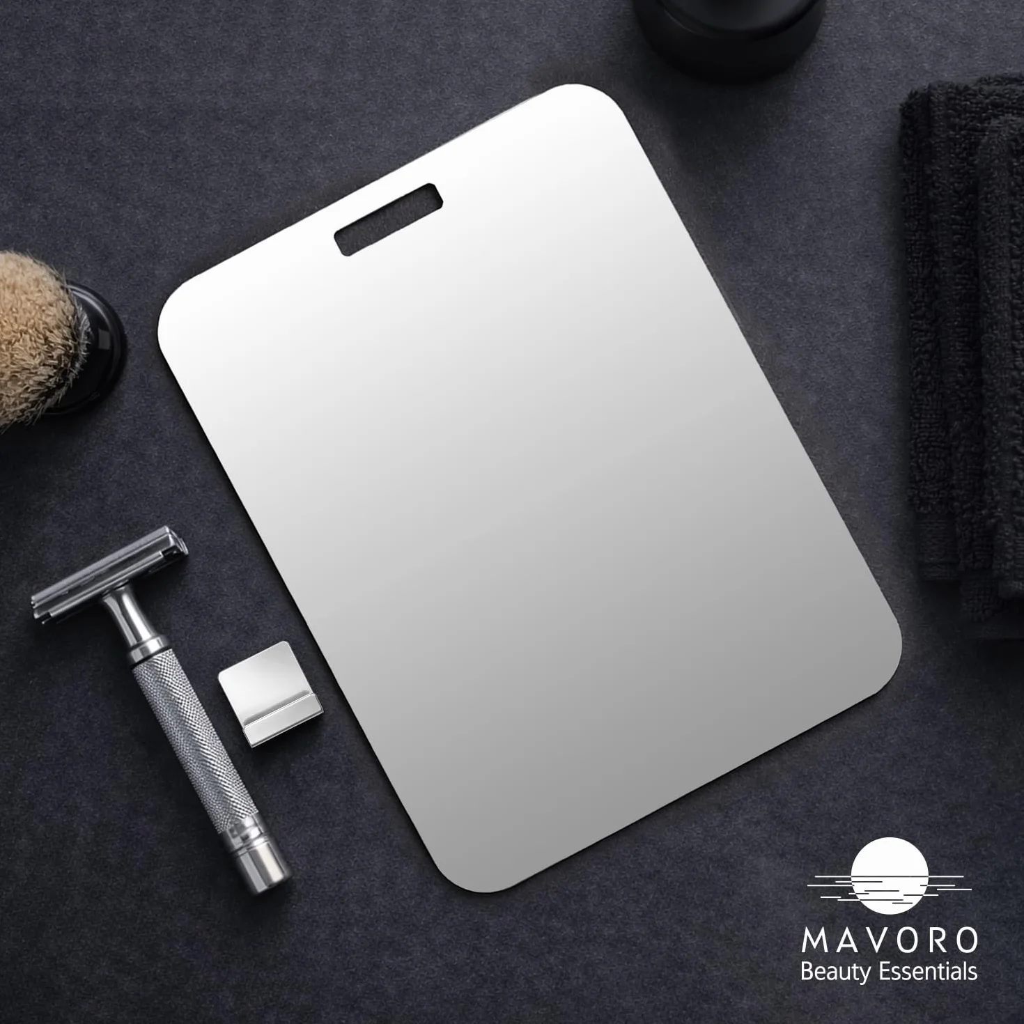 Mavoro Espejo de afeitado 18 x 23 cm para ducha con gancho adhesivo 3M, espejo de ducha para colgar en cualquier lugar, acrílico, irrompible, menos empañamiento, elegante sin marco, seguridad sin