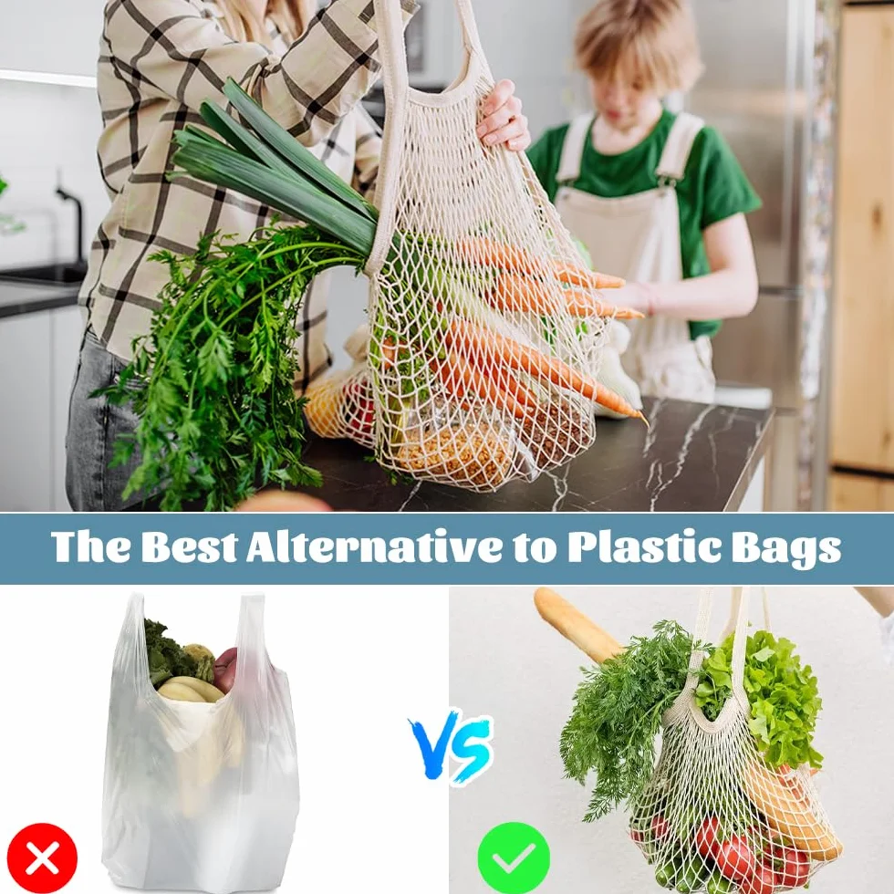 NAROSEBE 6 Pcs Bolsas de Red para Compra Bolsas Ecologicas para Fruta 6 Color Bonito Bolsa de Red de Almacenamiento Algodón Bolsa Malla Playa Lavables y Reutilizable, 60 * 40cm Plegable, Carga 5kg