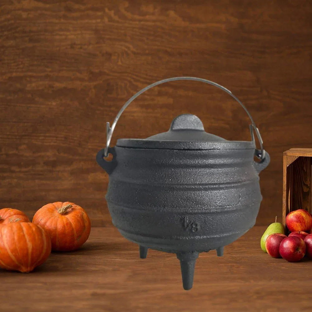 Caldero De Halloween Caldero De Hierro Fundido con Tapa Y, Cuenco De De Bruja, Incienso, Caldero De Brujería, Olla, Herramienta De Decoración De Fiesta De Halloween