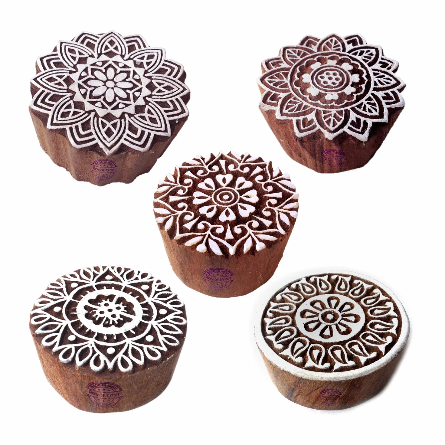 Royal Kraft Hecho Mano Diseños Floral y Mandala Madera Bloque Sellos (Set de 5)