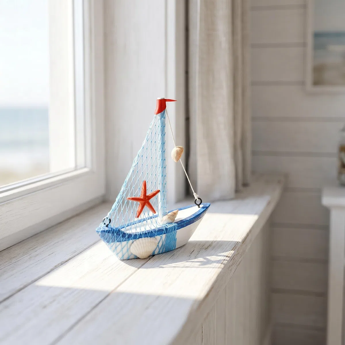 NUOBESTY 4 Piezas Miniatura Artesanal Barco de Vela de Madera Estilo Mediterráneo Diseño Detallado y Acabado Natural Decorativa para Hogar y Oficina