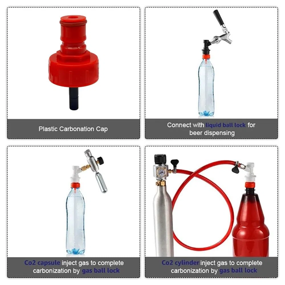 3 Tapones De Plástico Pet For Botellas De Gasificación Casera, Color Rojo, con Junta For Cerveza Carbonatada Y Agua con Gas.