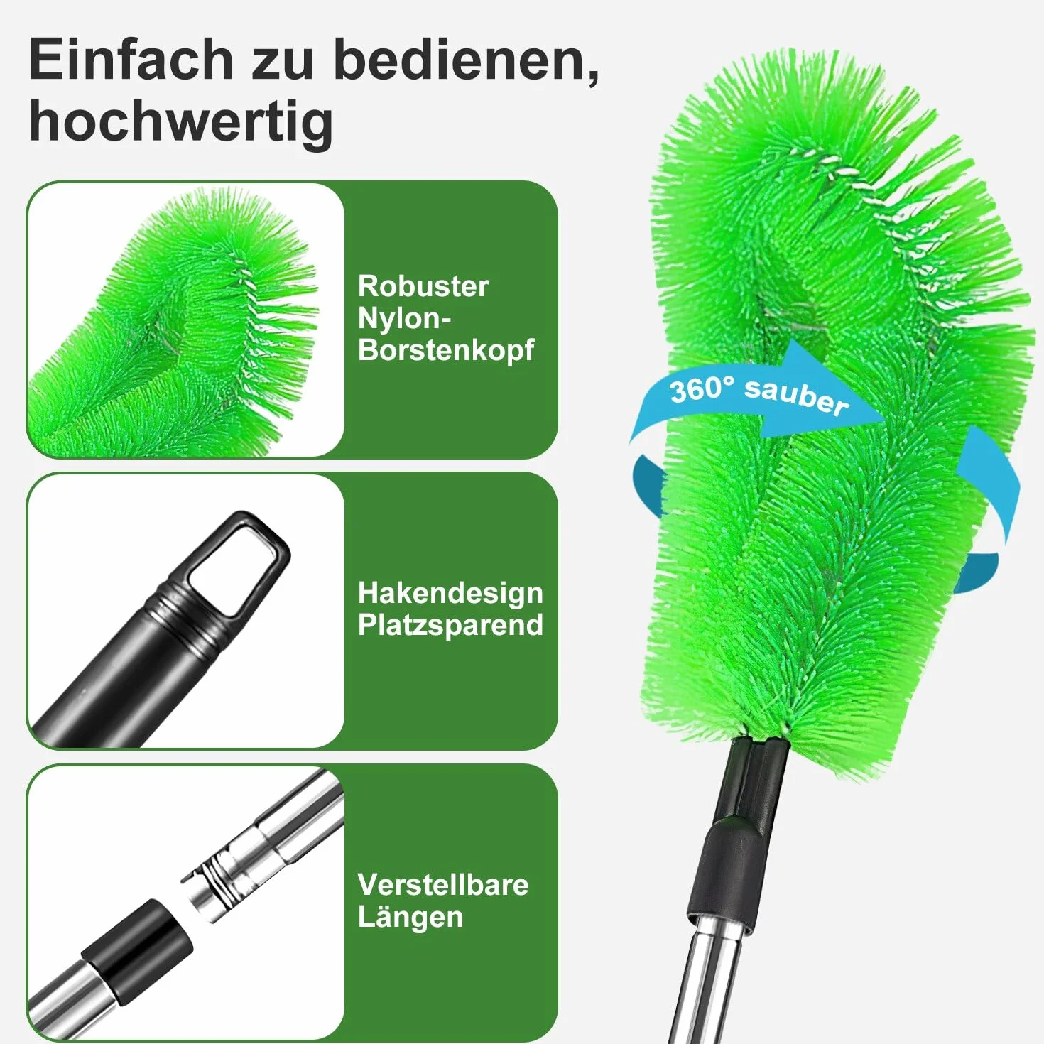 Cepillo de Limpieza de Canalones Herramientas de Limpieza de Canalones Telescópica 250cm Equipo de Limpiez de Canalone Techo Extensible con 2 Cepillo para Limpiar Hojas Techos Ventanas