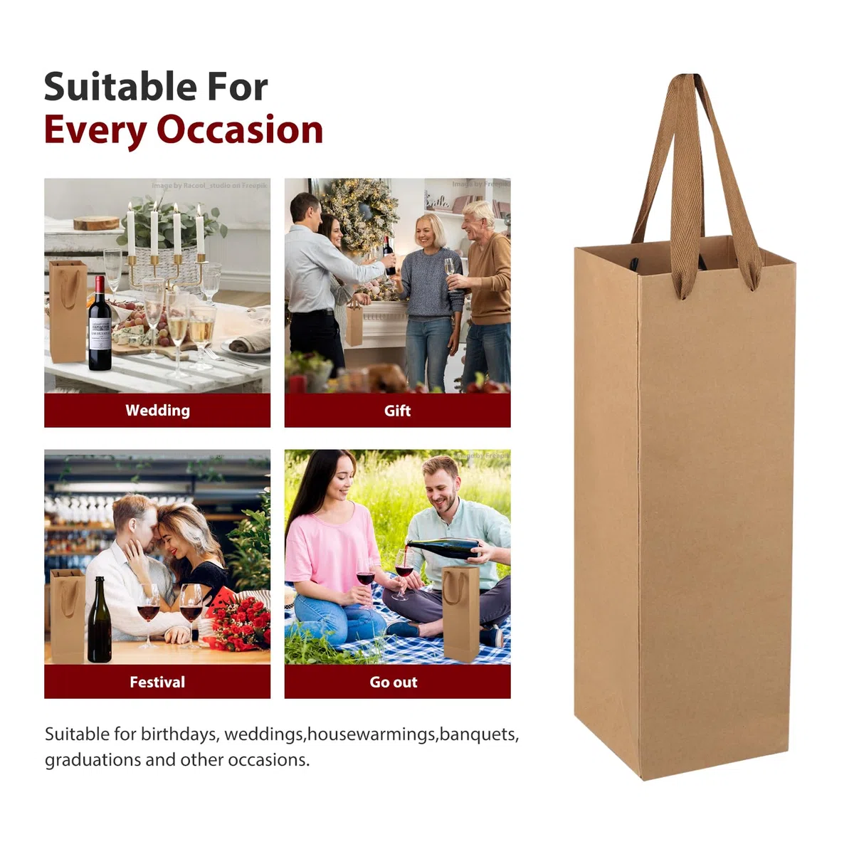 Bolsa de Vino,Paquete de 20 Bolsas de Papel para Vino,Embalaje Bolsos de Botella Vino con Asas para Bodas o Fiestas