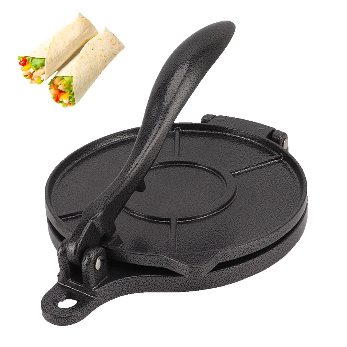 Prensa de tortilla de aluminio, fabricante de tortillas de harina, prensa para tortillas para uso en la cocina, uso doméstico (16 cm, negro)