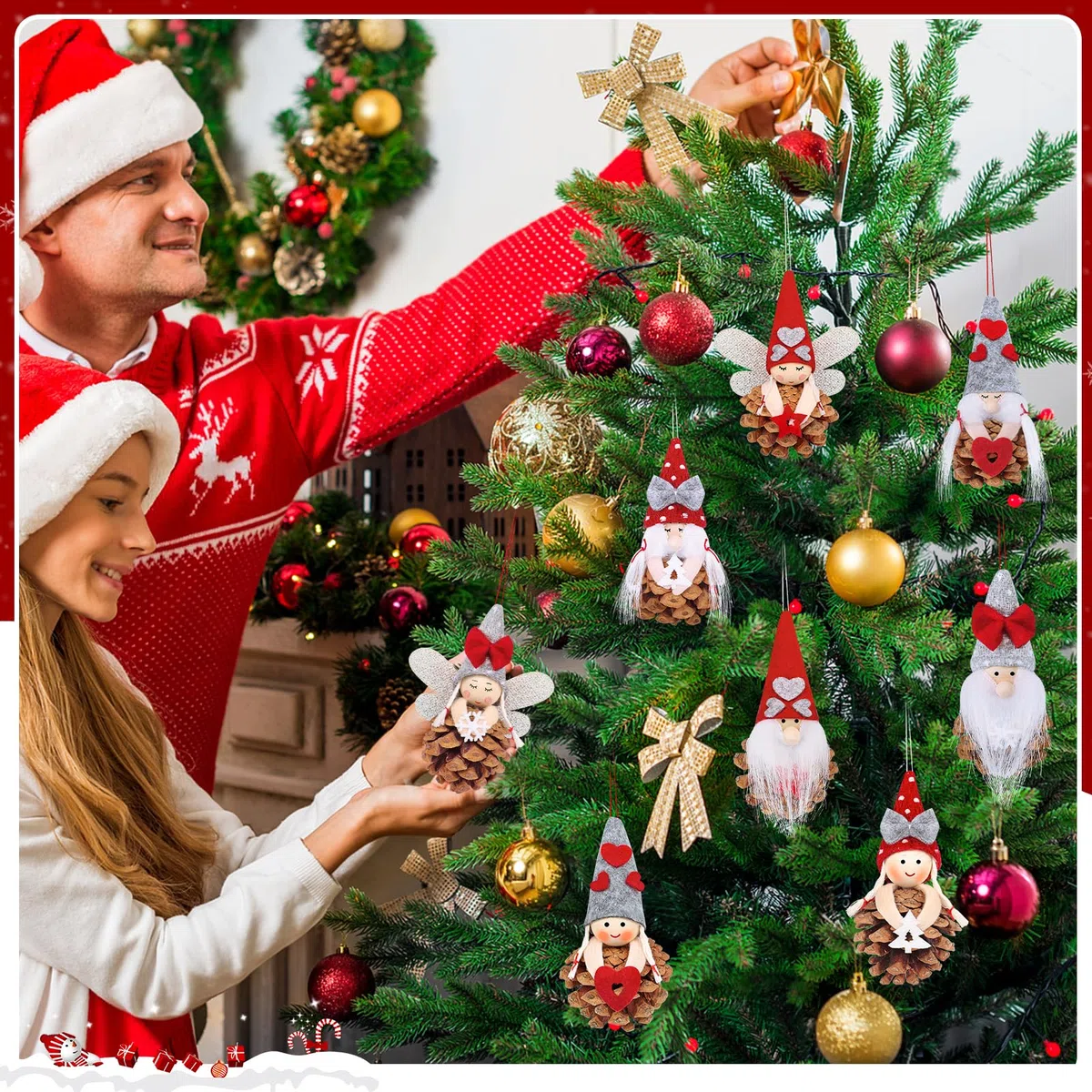Wichtel - Adornos para árbol de Navidad, 8 unidades, diseño de duendes