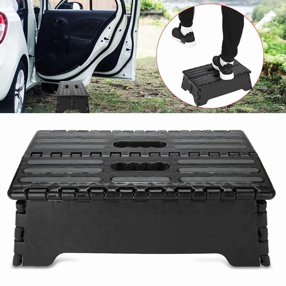 Taburete Plegable Multiusos Negro Antideslizante y portátil para baño y Cocina, Capacidad máxima 136 kg