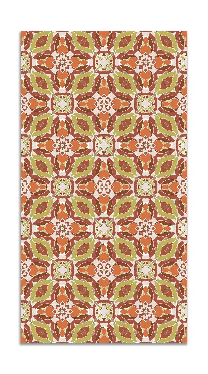 Panorama Alfombra Vinílica Cocina Baño - Modelo Baldosín Oriental Caleidoscopio Naranja 40x80 cm - Varios tamaños - Decoración Hogar
