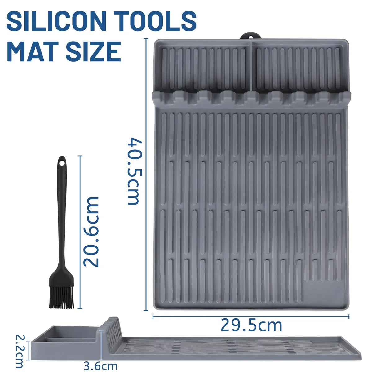 DBREAKS Estera para Barbacoa Mesas Laterales, Incluye pincel para untar y orificios para colgar, Alfombrilla de Silicona para Herramientas, Gris