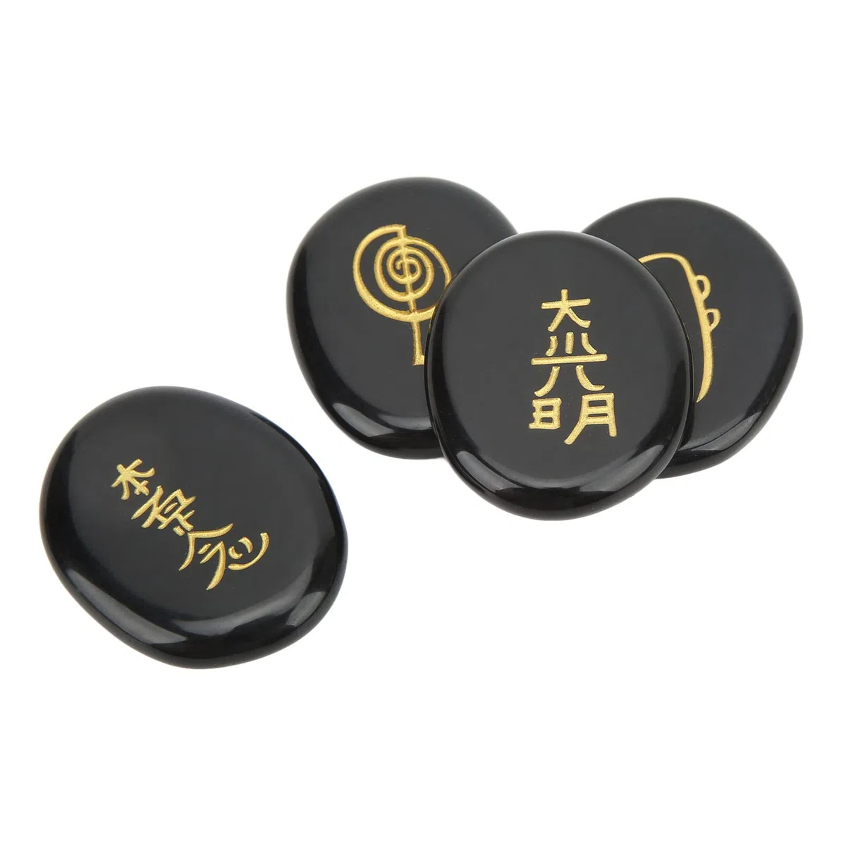 4 Piedras de Símbolos de Reiki, Símbolos de Chakra Grabados, Piedras Pulidas, Superficies Más Lisas, Piedras de Reiki Grabadas para Decoración del Hogar, Regalo de Adorno(Obsidiana)