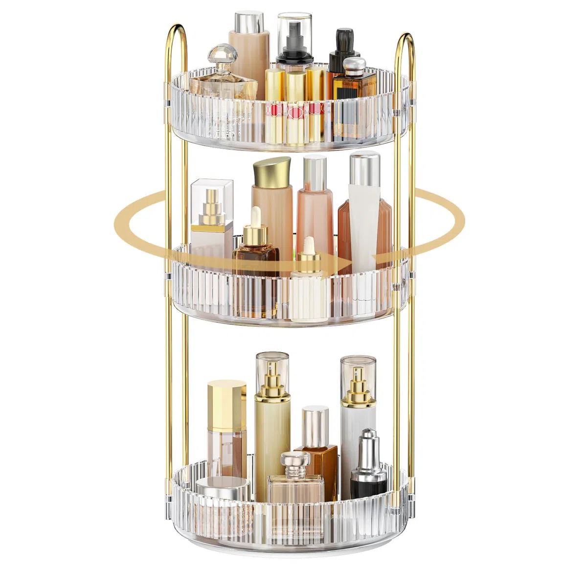 MOKANI Organizador de maquillaje giratorio de 360 grados para tocador, organizador de perfume ajustable de 3 niveles para tocador, almacenamiento multifunción para el cuidado de la piel para