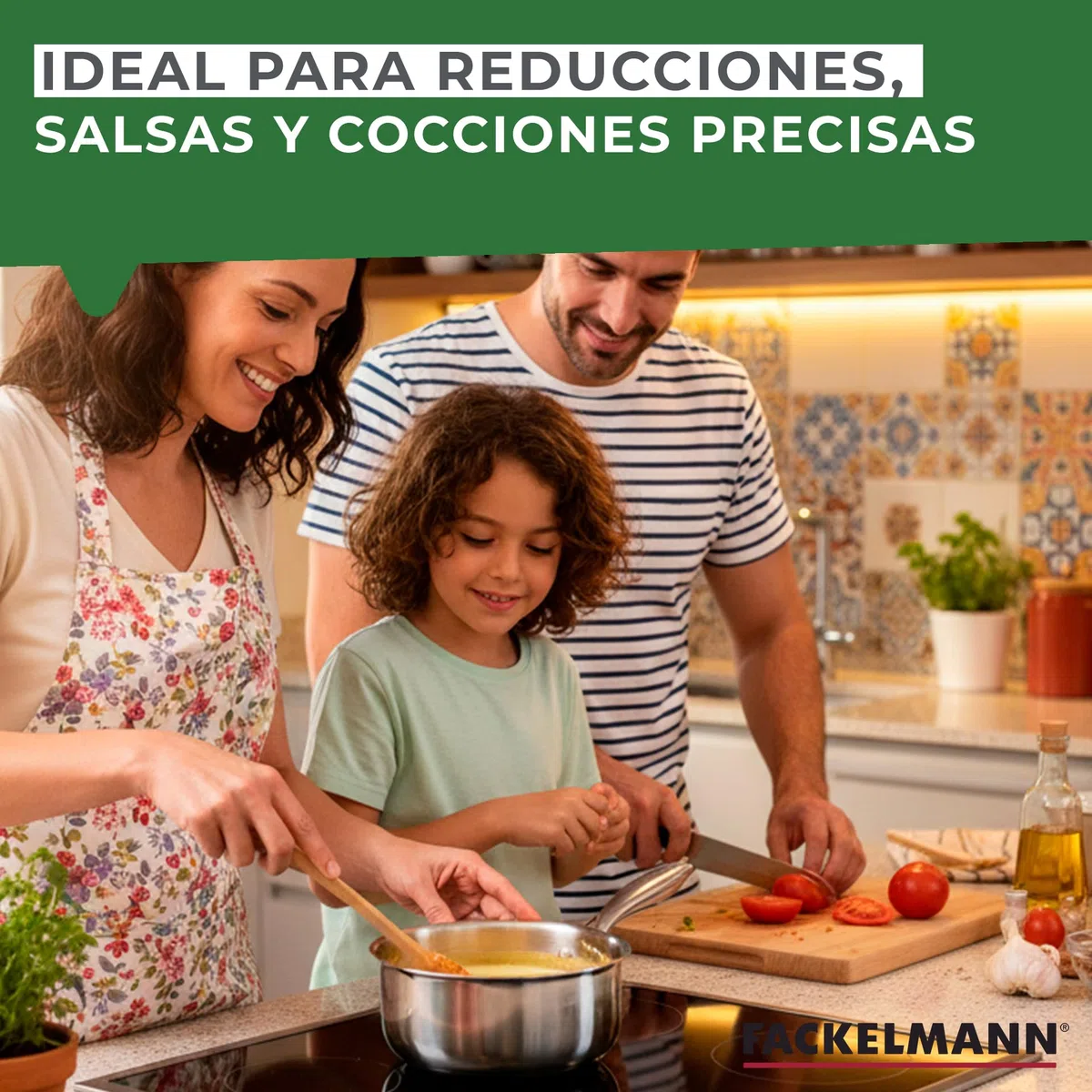 Fackelmann Vita3 Cazo Inoxidable 16 cm, Acero Inoxidable Triply con Triple Fondo Difusor, Sin Antiadherente, Sin PFA, Apta para Inducción, Gas, Vitro y Horno, Sellado Perfecto, Lavavajillas