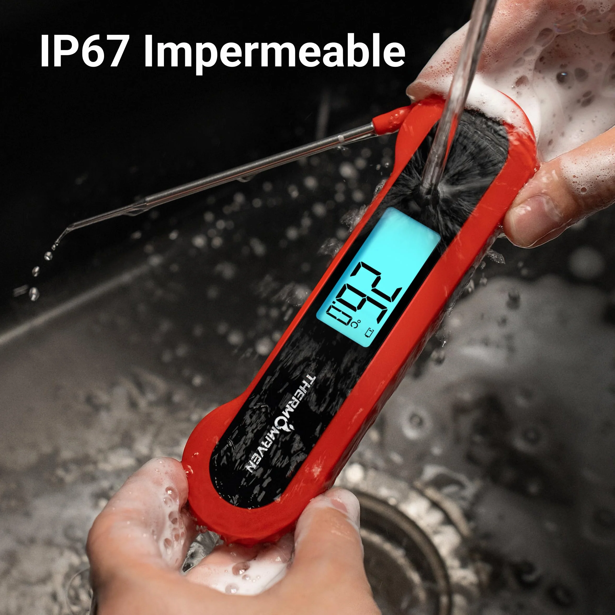 ThermoMaven F1 Termómetro Digital para Carne - Lectura 0,5s Termómetro Cocina, NIST ±0,3°C, IP67 Impermeable Magnético, para Barbacoa Horno Freidora Aire Asado Chuletón, Regalo Hombres Mujeres