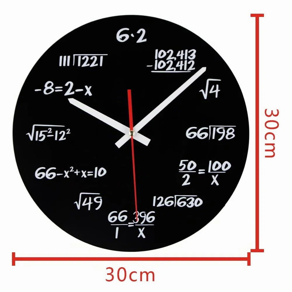 Reloj de matemáticas, reloj de pared único, reloj de pared diseño moderno, reloj de ecuaciones matemáticas - Cada hora marcada por una ecuación matemática simple.