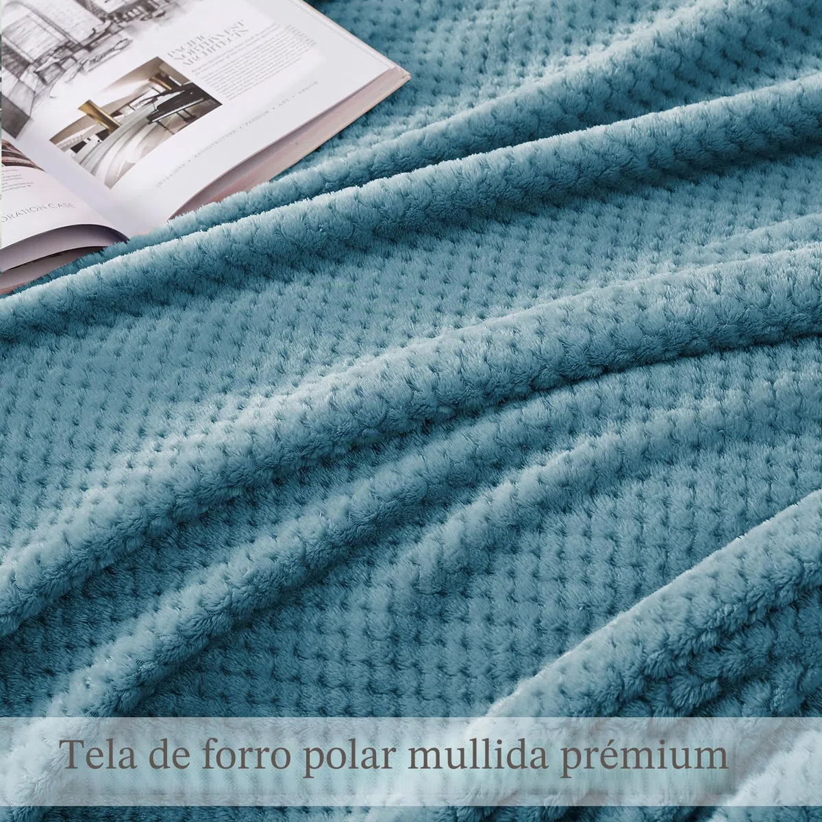 Manta Waffle de Polar, Manta de Franela para Sofa y Cama, Suave, Cálida y Ligera para Todo el Año, 150 x 200 cm, Azul Pizarra