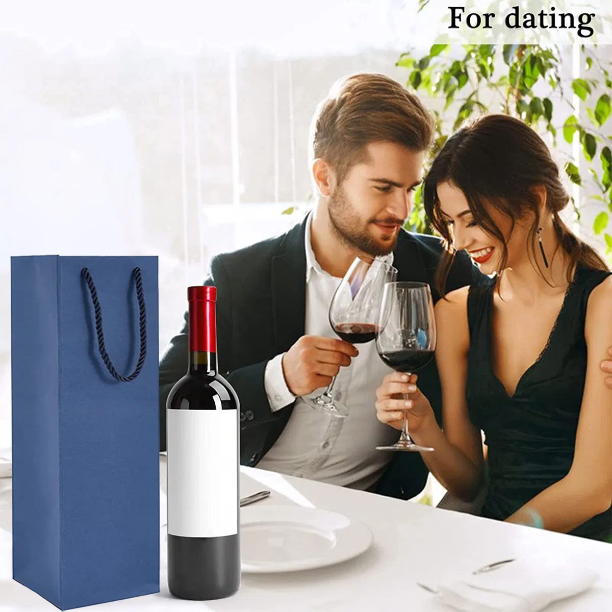 Bolsas de Papel para Botellas de Vino Kraft, Bolsas de Regalo para Botellas con asas, Organizador de Vino Kraft de 12 Piezas para Boda, Bolsas de Regalo para Botellas de Fiestas (Azules)