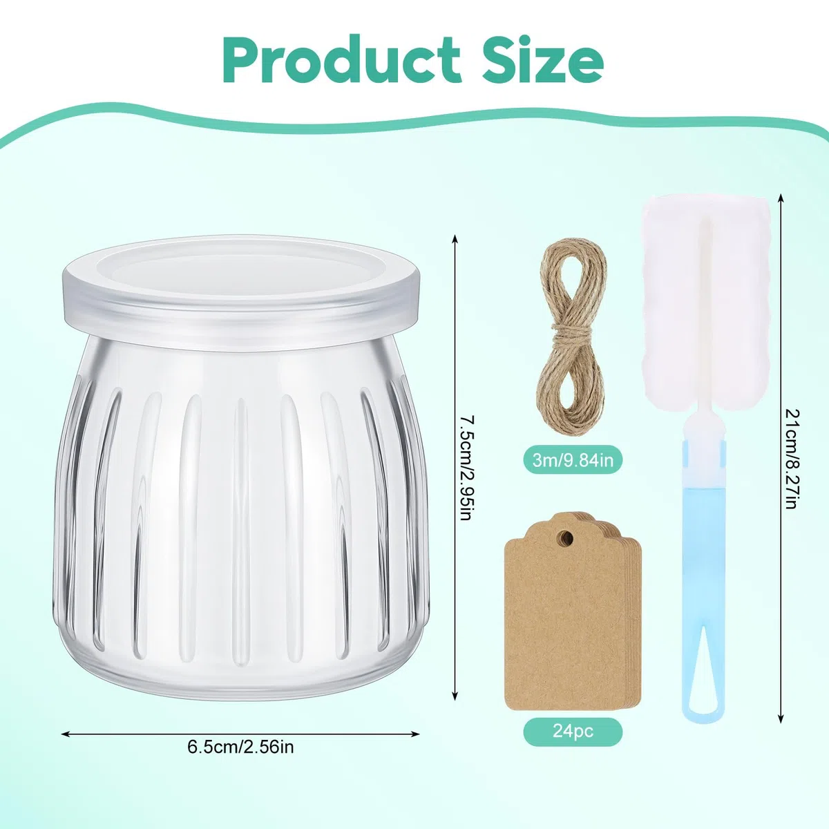 Hejo 12 Piezas Vasos Yogurtera con Tapa, 200ml Tarros de Yogur con Tapa Reutilizables, Frascos de Vidrio Pequeños, Tarros de Cristal Portátiles para Yogur Avena Mermelada de Especias(Raya)
