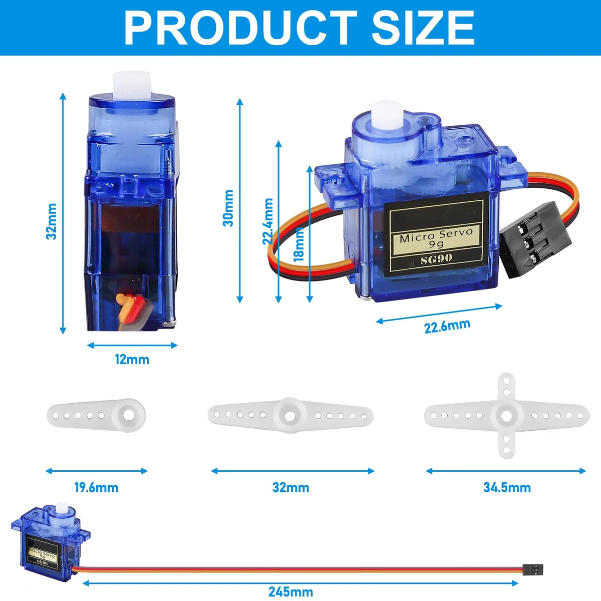 9G Micro Servo Motor, 10 Unidades Mini Servomotor con cable, Mini Servos para Arduino, Micro Servo Motor para RC Robot/Mano/Paseo Helicóptero Avión Coche Barco Control (Azul)