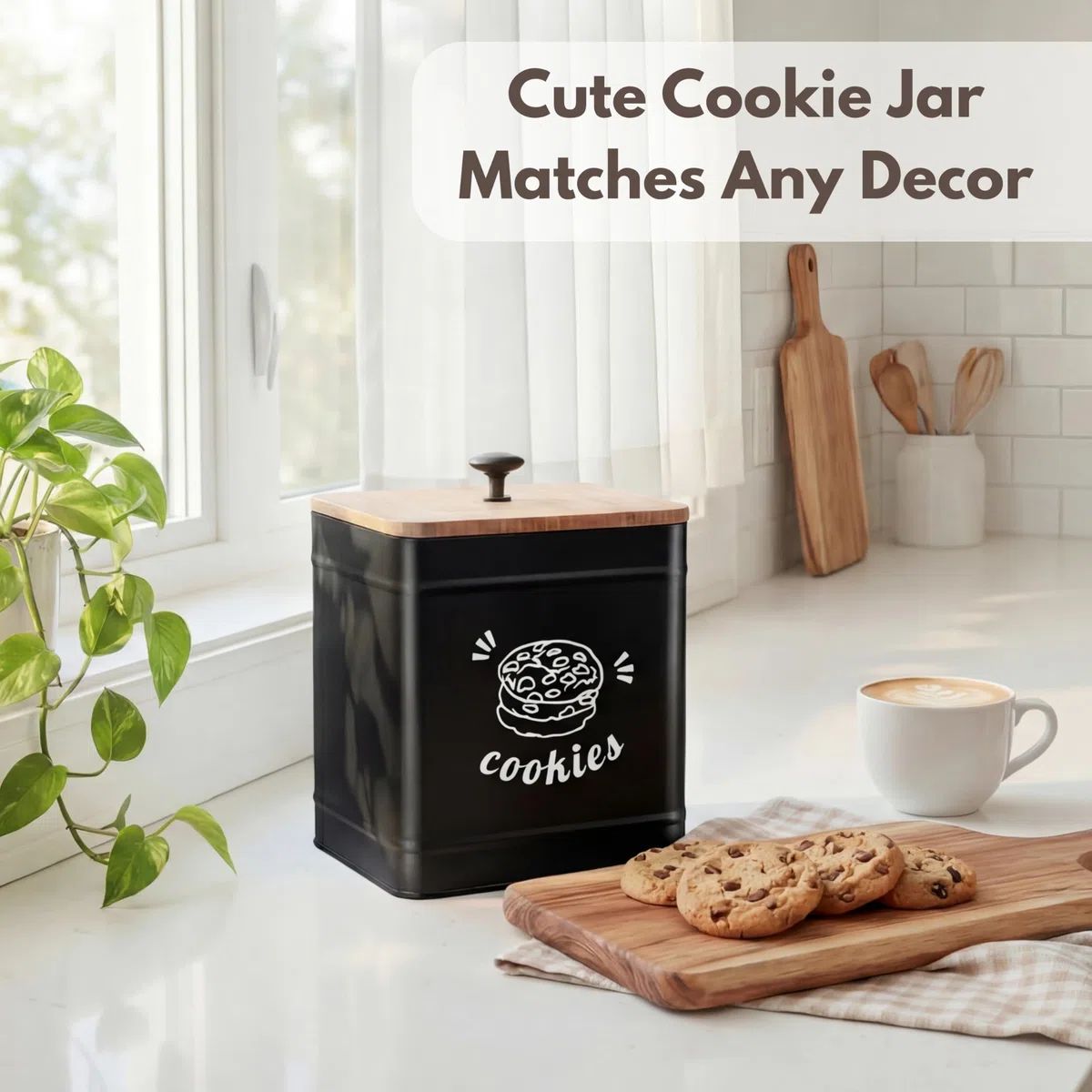 PERFNIQUE Tarro de galletas con tapa hermético, de 3,5 L, con tapa de bambú, bonito contenedor de almacenamiento de alimentos para dulces, galletas, postres